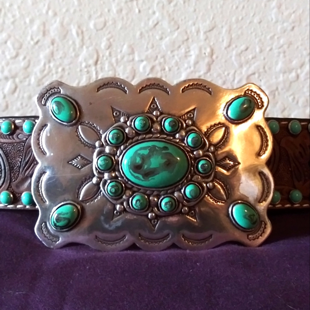 Nocona Leather Belt with Turquoise trim and Silver buckle